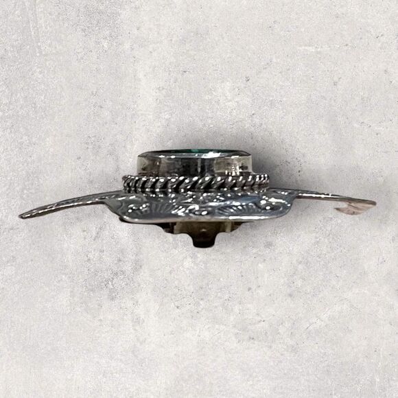 Vintage TAXCO Western 925 Silver Real Malachite Clip-on Concho Cross Earrings - Picture 4 of 7